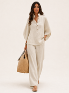 Damen Leinenset Greta – Fließend, Spaghettiträger, elegant