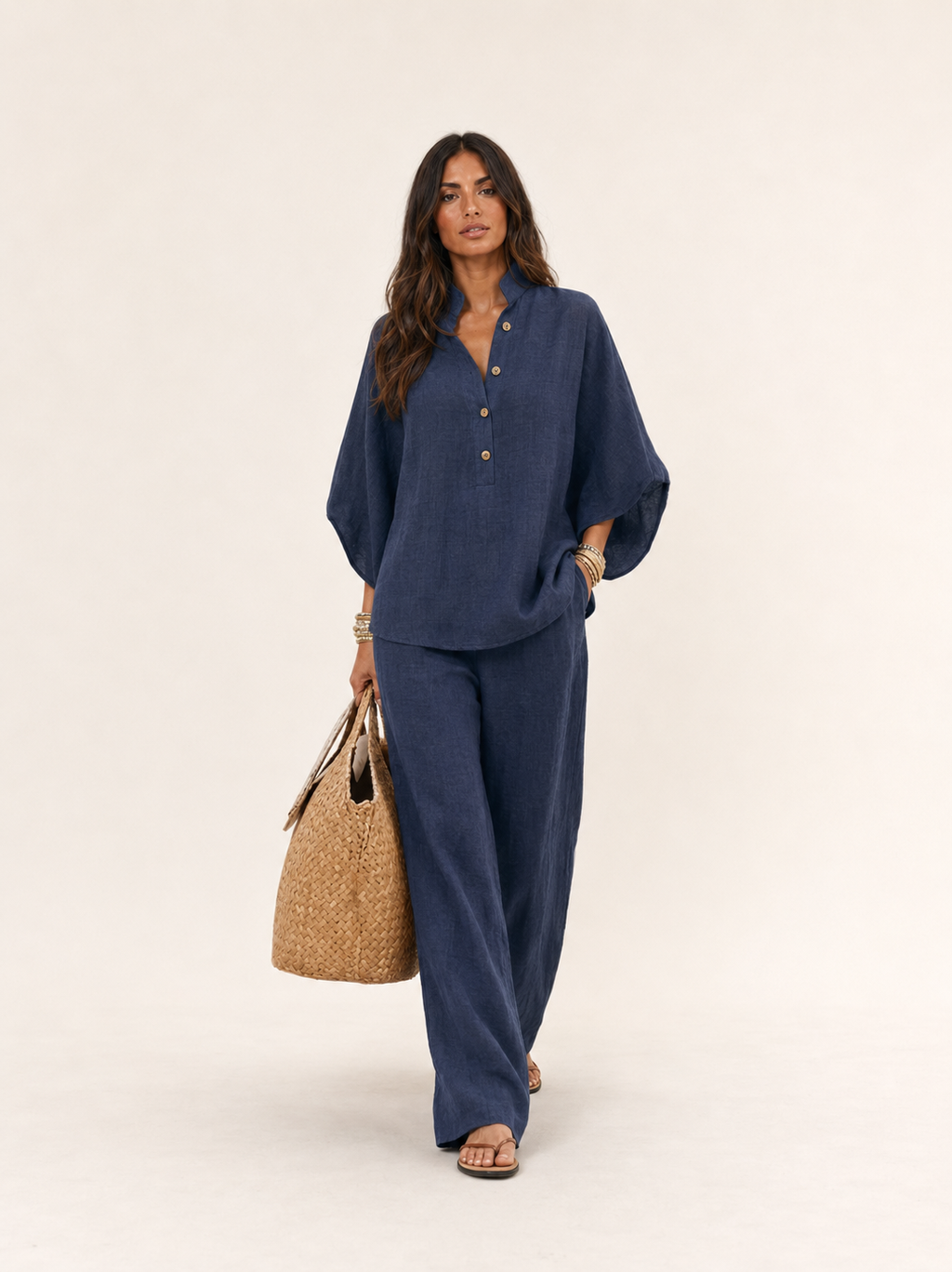 Damen Leinenset Greta – Fließend, Spaghettiträger, elegant
