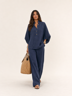 Damen Leinenset Greta – Fließend, Spaghettiträger, elegant