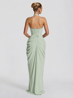 Damen Abendkleid Emma – Neckholder, Seitenschlitz, fließend