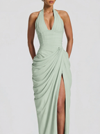 Damen Abendkleid Emma – Neckholder, Seitenschlitz, fließend