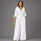 Damen Jumpsuit Milena – Sommerlook, V-Ausschnitt, Weithose
