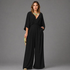 Damen Jumpsuit Milena – Sommerlook, V-Ausschnitt, Weithose