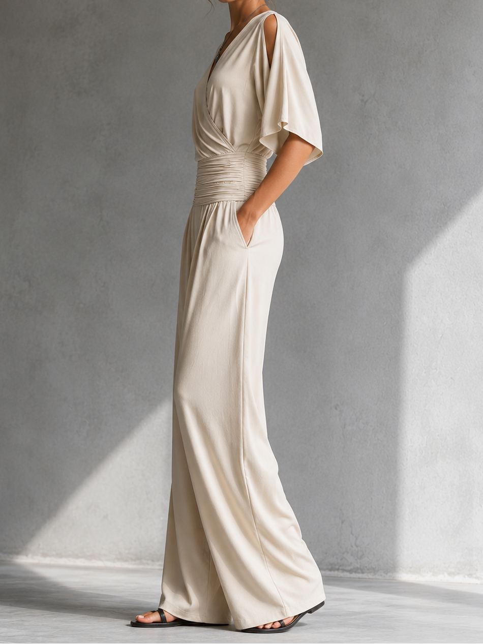 Damen Jumpsuit Emma – Wickelausschnitt, Taillenbund, weites Bein