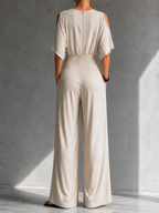 Damen Jumpsuit Emma – Wickelausschnitt, Taillenbund, weites Bein