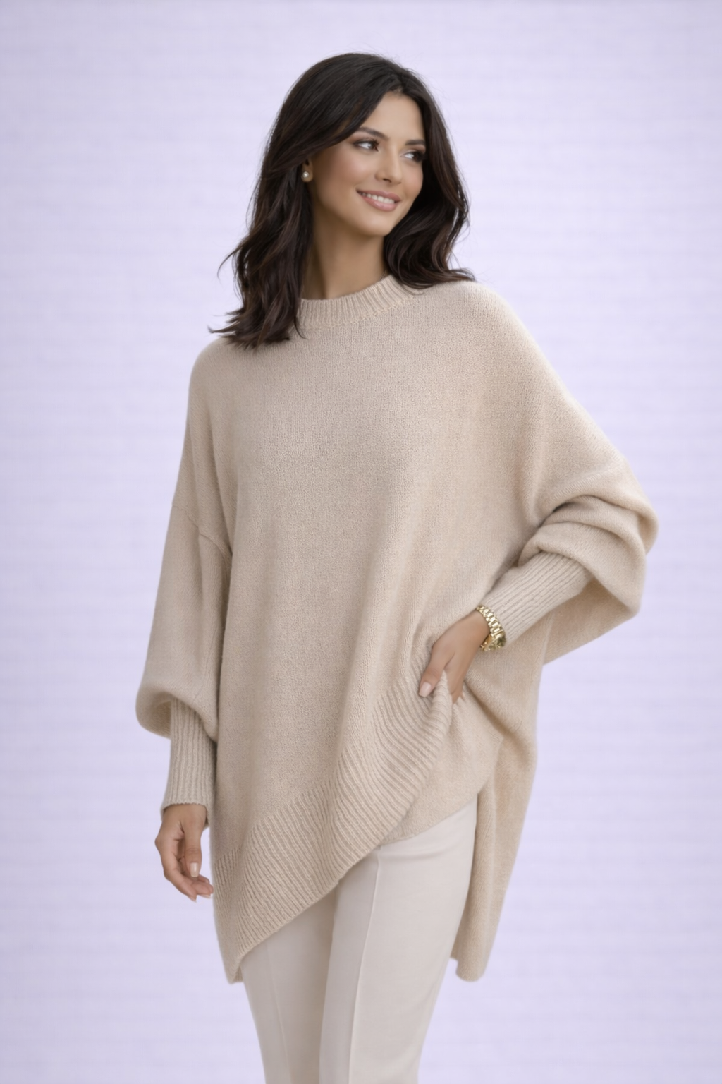 Damen Poncho Sophia – Asymmetrische Schnittform, Oversize Baumwollstrick