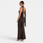 Damen Satin-Abendkleid lang Elena – Spitzendetails, elegant