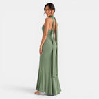 Damen Satin-Abendkleid lang Elena – Spitzendetails, elegant