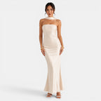 Damen Satin-Abendkleid lang Elena – Spitzendetails, elegant