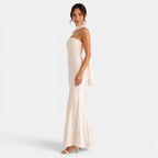 Damen Satin-Abendkleid lang Elena – Spitzendetails, elegant