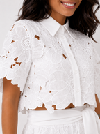 Damen Zweiteiler Emma – Florales Lochmuster, fließende Hose