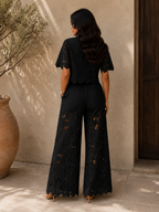 Damen Zweiteiler Emma – Florales Lochmuster, fließende Hose