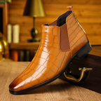 Herren Chelsea Boots Felix – Echtleder mit Krokoprägung, Burgund