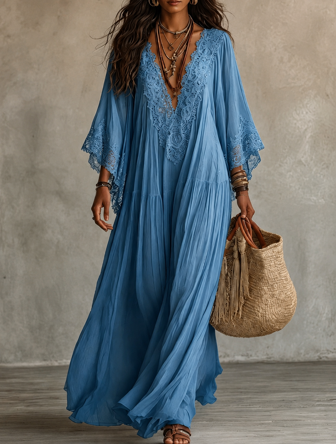 Damen Ibiza-Maxikleid Brisa – Häkelstoff, Weiß, Boho-Stil