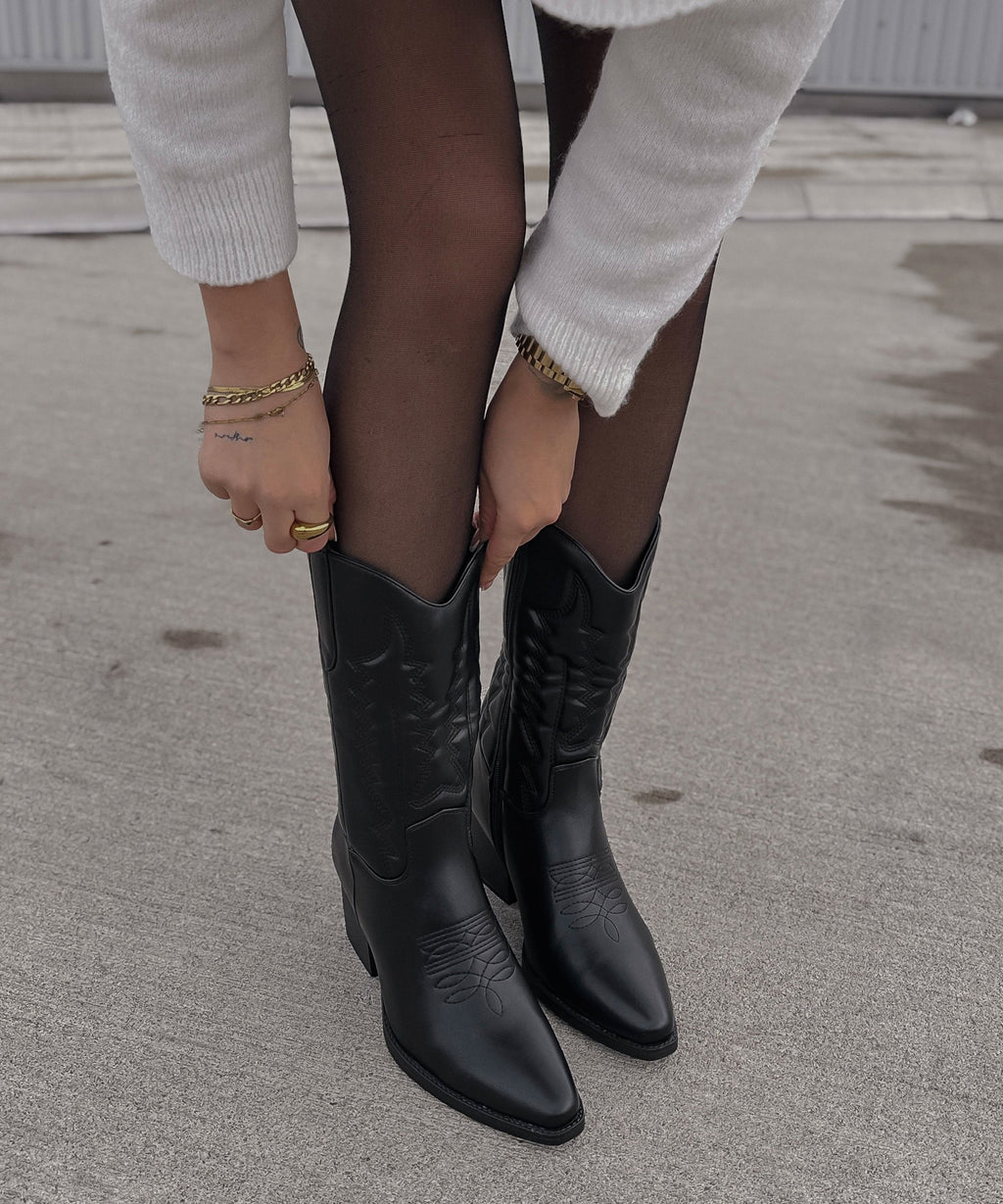 Damen Cowboy-Stiefel Julia – Veganes Velours, mittelhoch