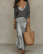 Damen Satinkleid Emma – Fließend mit Pullover, elegant
