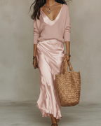 Damen Satinkleid Emma – Fließend mit Pullover, elegant