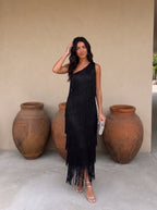 Damen Abendkleid Emma – Elegante Fransen, schulterfreier Ausschnitt