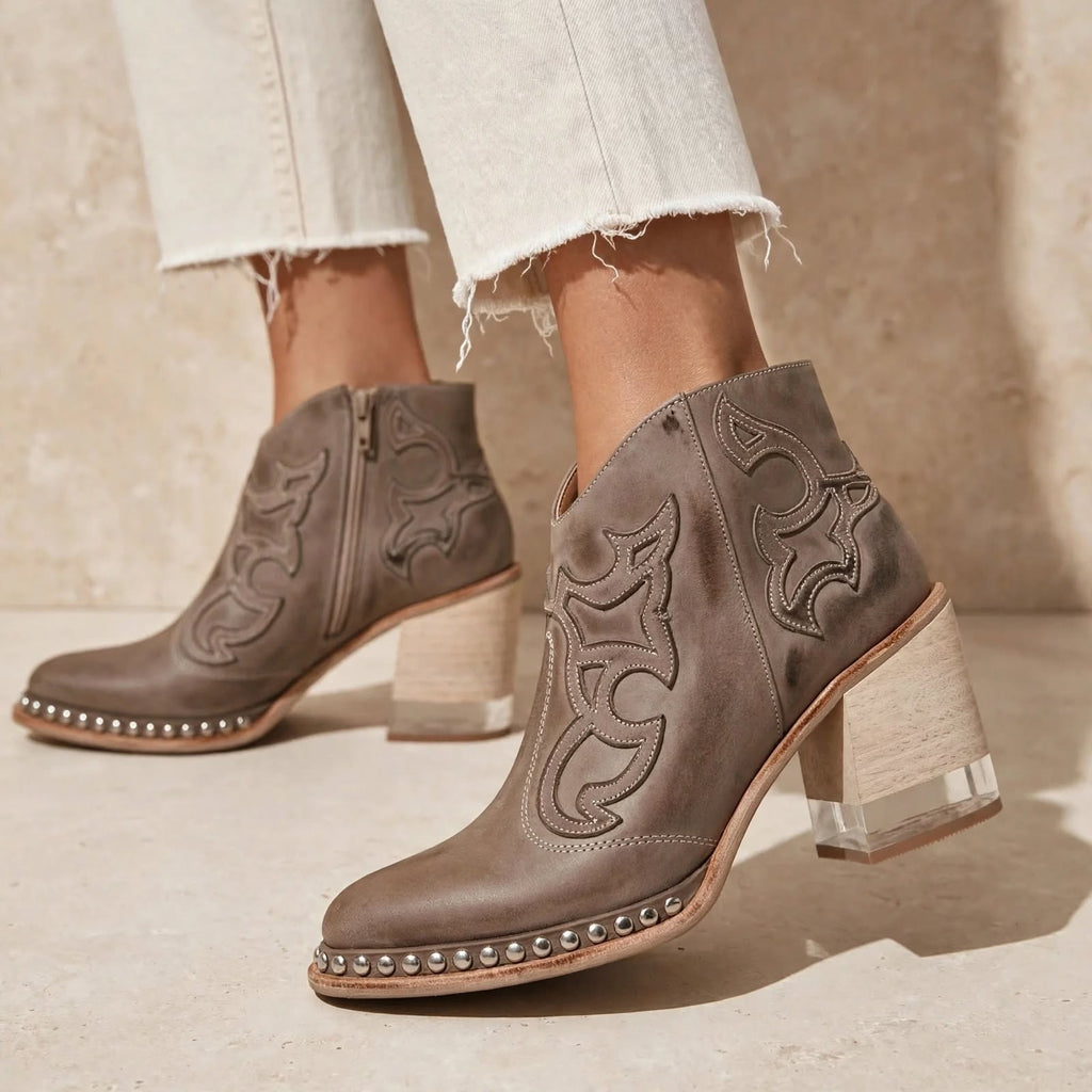 Damen Western-Stiefel Sophia – Transparenter Absatz, handgesticktes Design