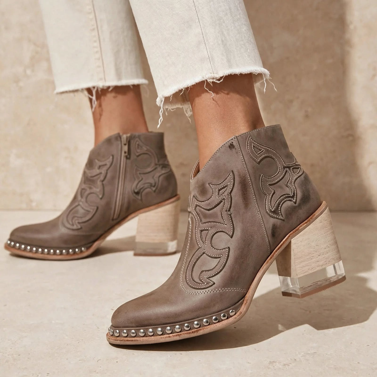 Damen Western-Stiefel Sophia – Transparenter Absatz, handgesticktes Design