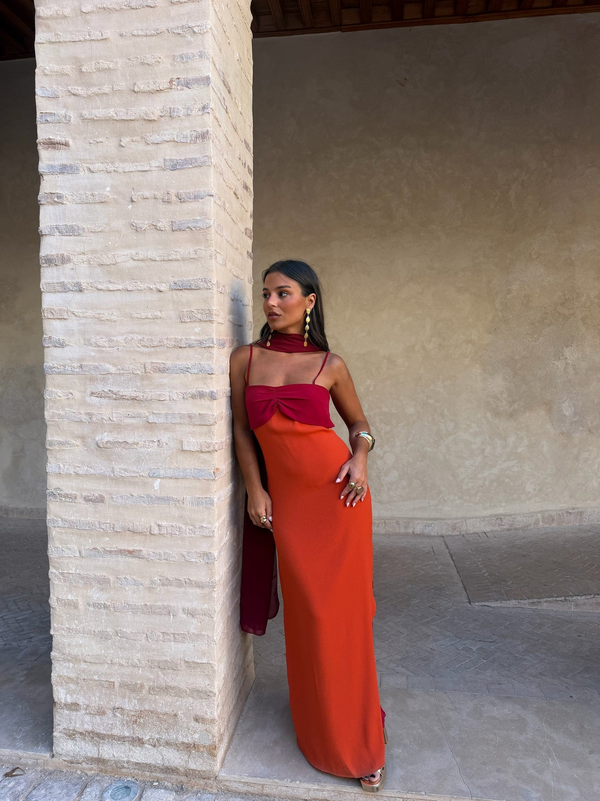 Damen Kleid Sophia – Zweifarbig mit Halstuch, elegant