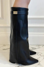 Damen Stiefel hoch Emma – Wildleder-Optik mit Goldbügel