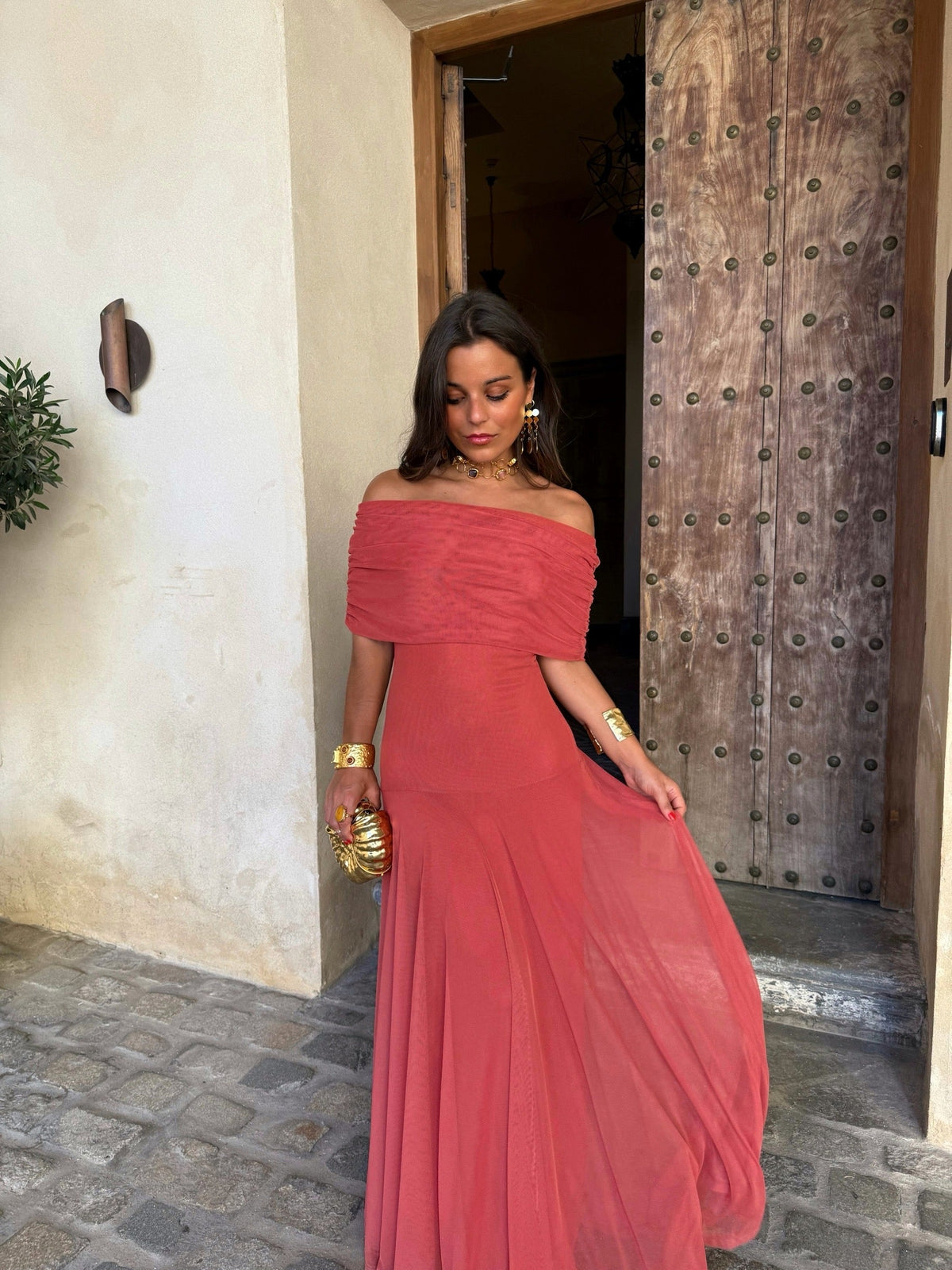 Damen Tüllkleid Rosa – Elastischer Schnitt, fließend
