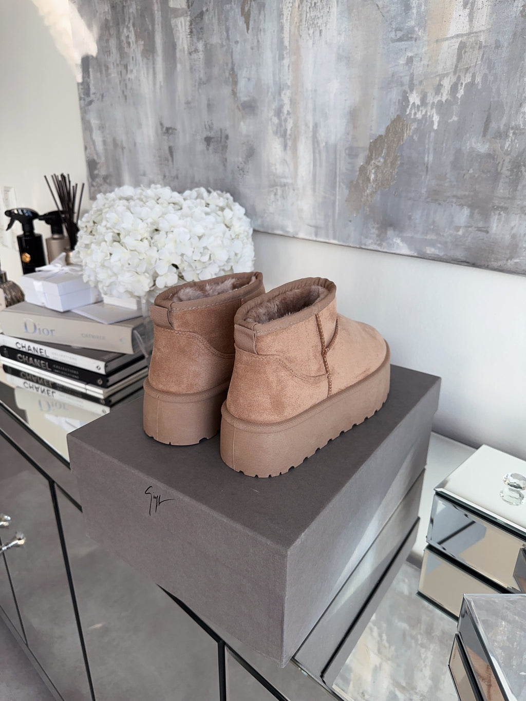 Damen Stiefel Plattform Greta – Kamelfarben, Gefüttert