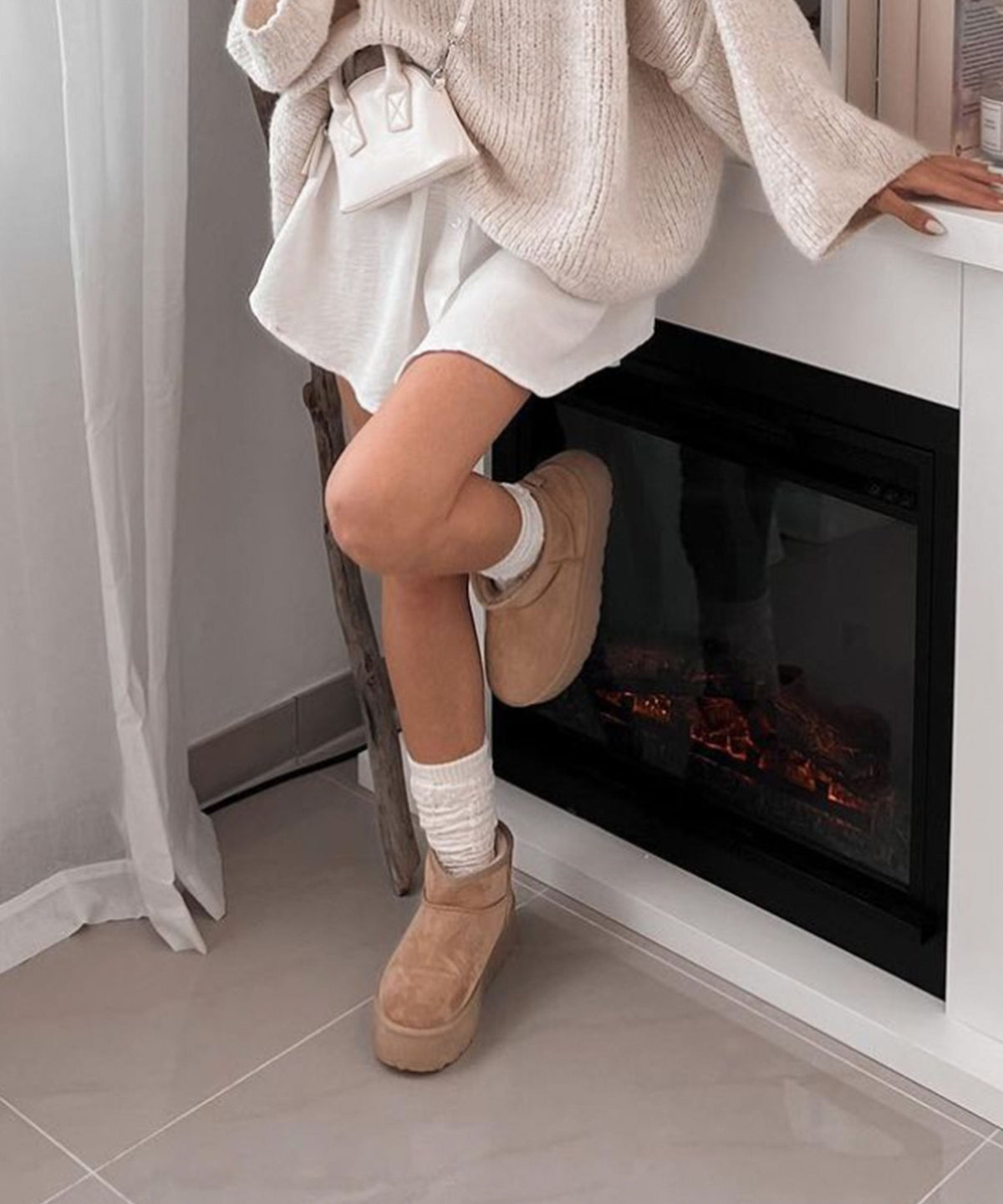 Damen Stiefel Plattform Greta – Kamelfarben, Gefüttert