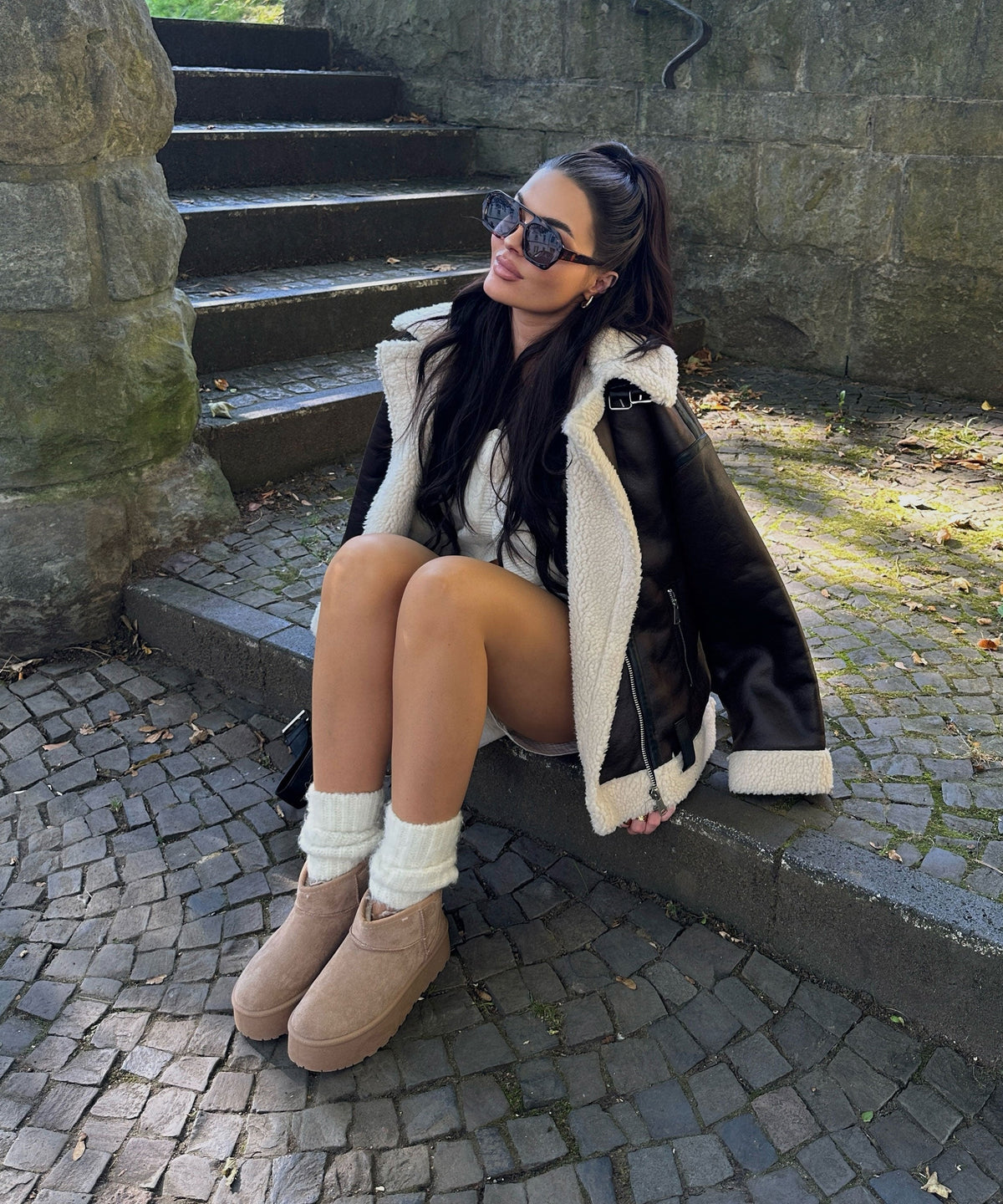 Damen Stiefel Plattform Greta – Kamelfarben, Gefüttert