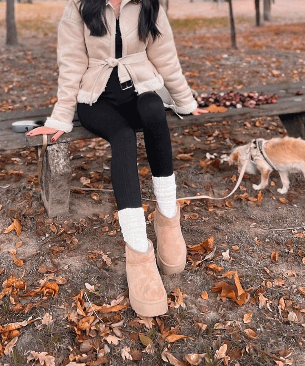 Damen Stiefel Plattform Greta – Kamelfarben, Gefüttert