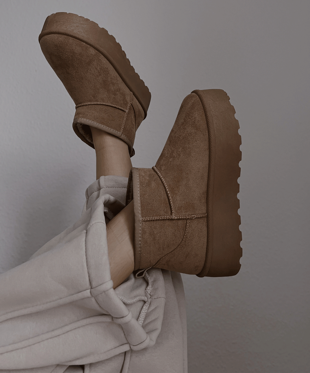 Damen Stiefel Plattform Greta – Kamelfarben, Gefüttert