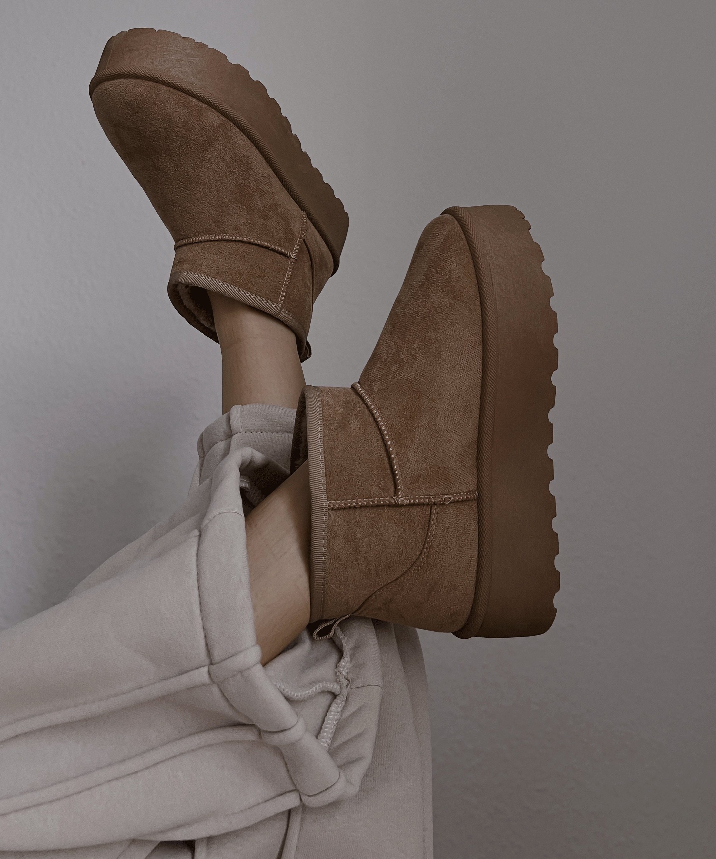 Damen Stiefel Plattform Greta – Kamelfarben, Gefüttert