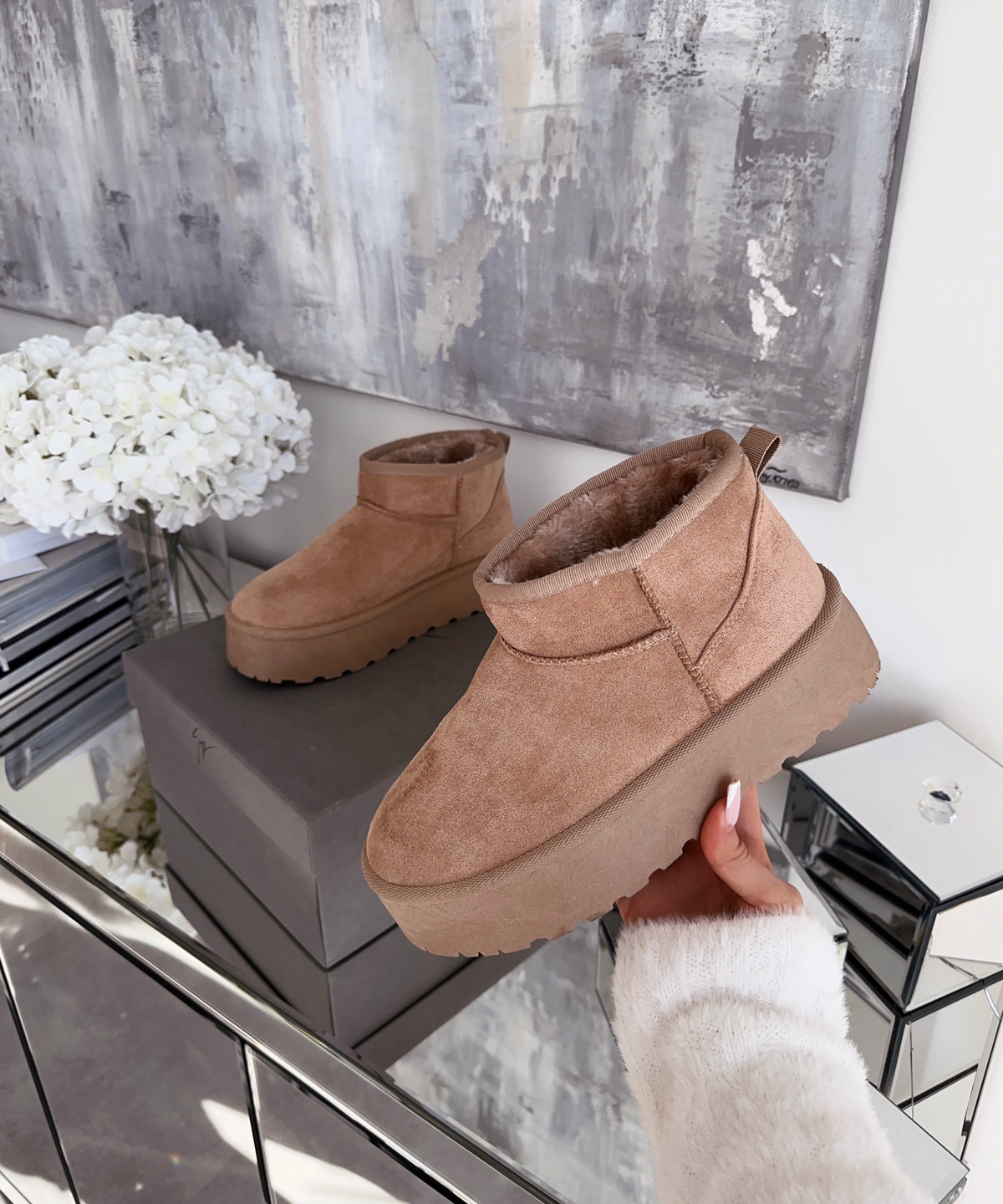 Damen Stiefel Plattform Greta – Kamelfarben, Gefüttert