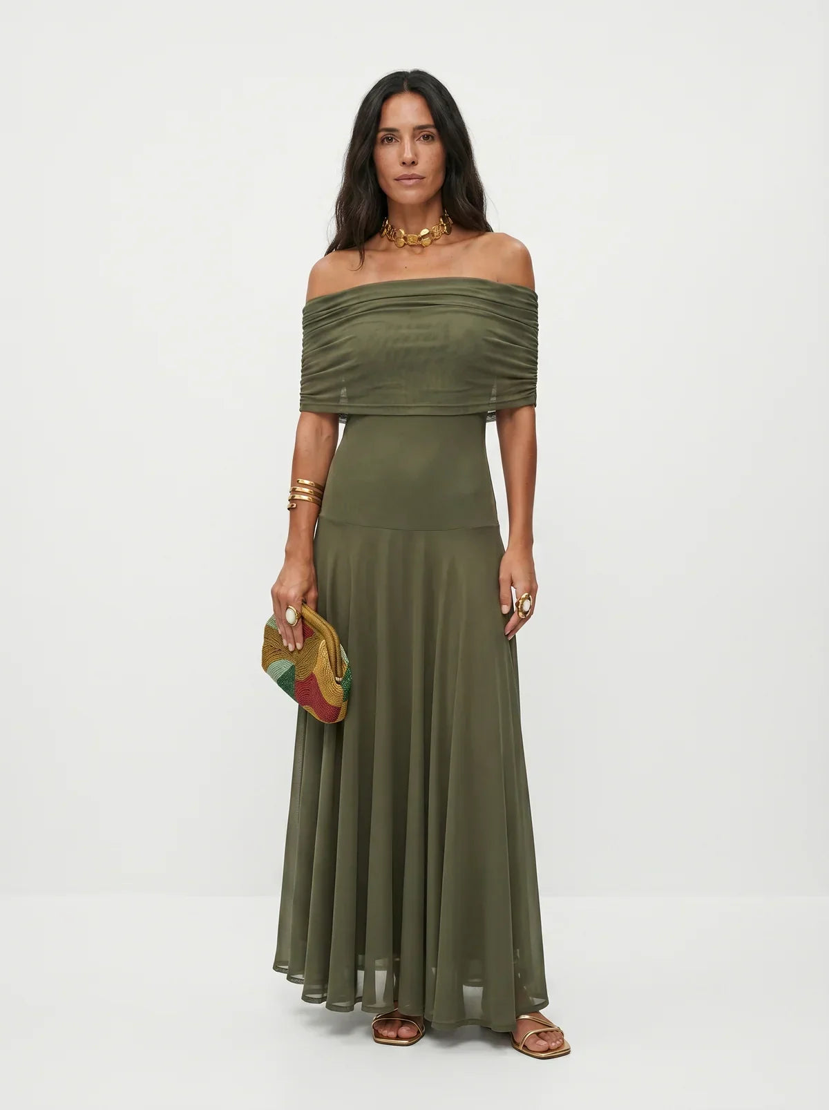 Damen Langkleid Lina – Drapierung, schulterfreier Ausschnitt