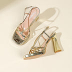 Damen Absatzsandale Lena – Goldfarben, 10cm Absatz