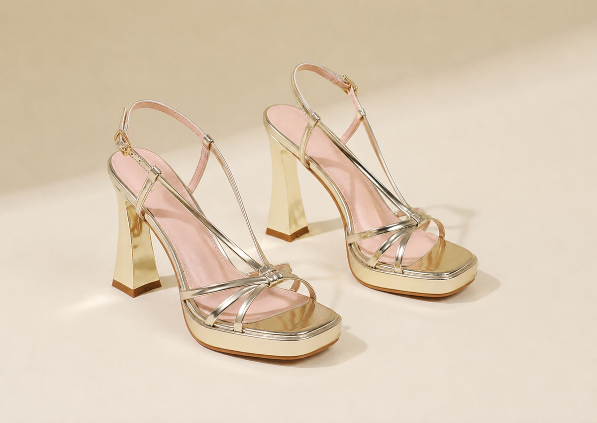 Damen Absatzsandale Lena – Goldfarben, 10cm Absatz