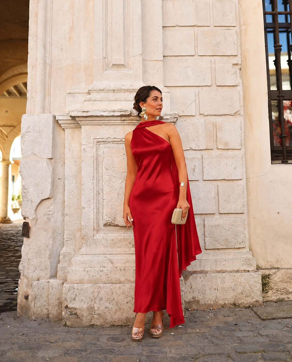 Damen Midikleid Rot – Asymmetrischer Schnitt mit Schleife