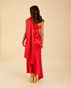 Damen Midikleid Rot – Asymmetrischer Schnitt mit Schleife