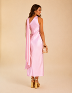 Damen Midikleid Emma – Asymmetrisch Satin mit Schleife