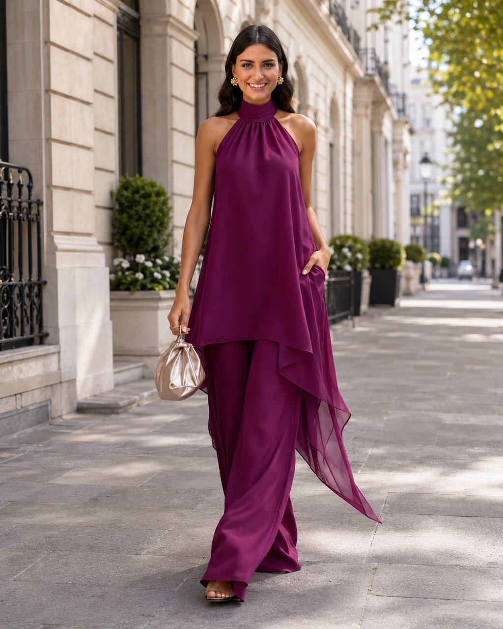 Damen Jumpsuit Mila – Schulterfreier Schnitt mit Chiffon-Cape