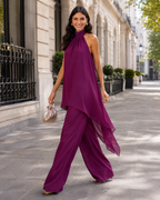 Damen Jumpsuit Mila – Schulterfreier Schnitt mit Chiffon-Cape