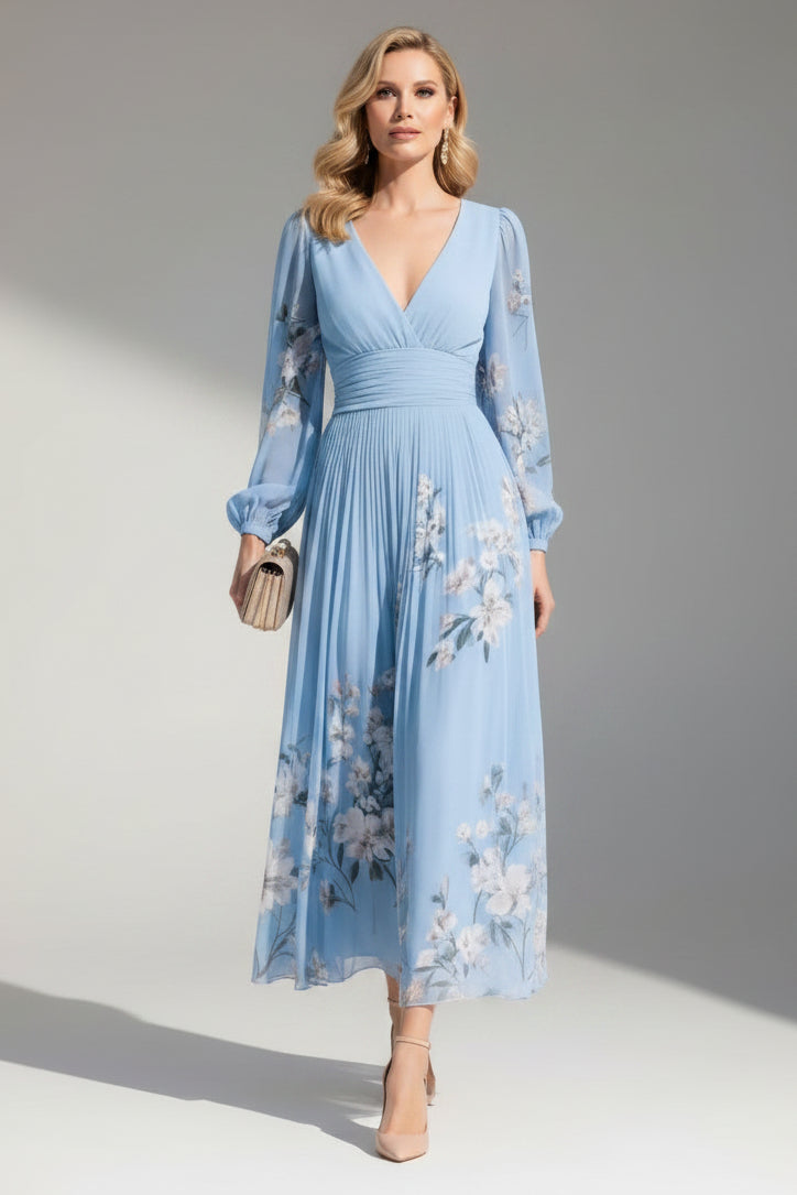 Damen Blumenkleid Midi Lena – V-Ausschnitt & Fließend