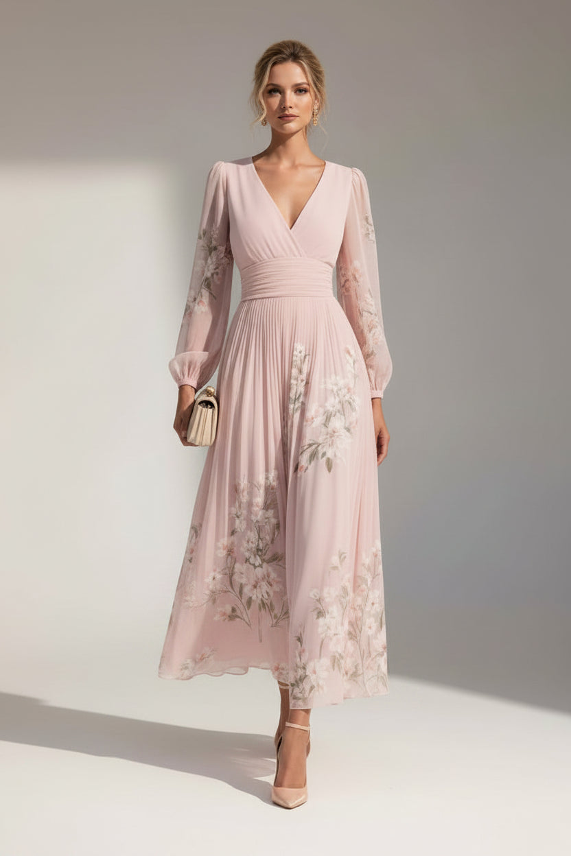 Damen Blumenkleid Midi Lena – V-Ausschnitt & Fließend