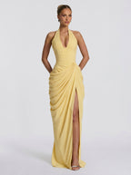 Damen Abendkleid Emma – Neckholder, Seitenschlitz, fließend