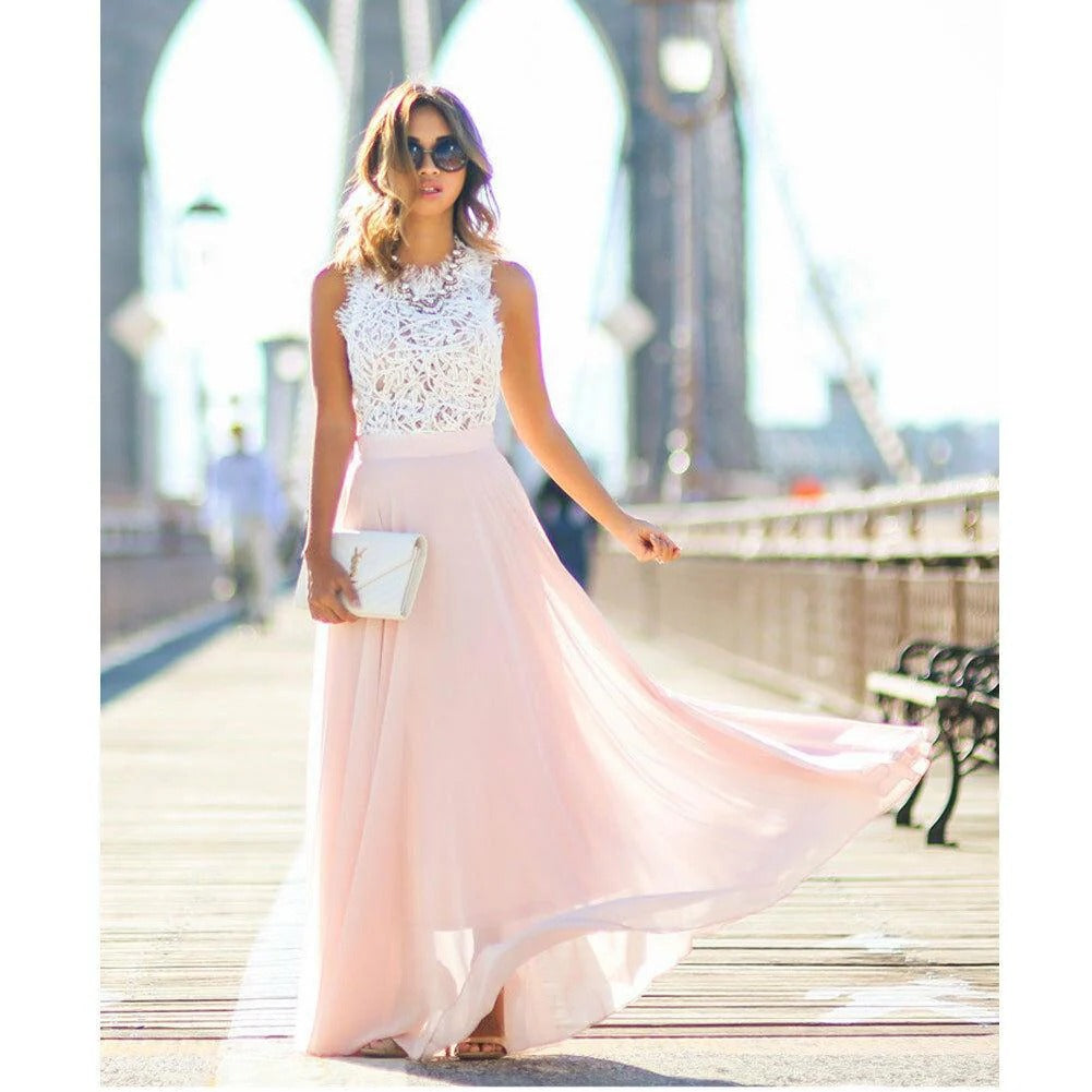Vestido largo de encaje rosa para mujer Aitana - Luna Cruz