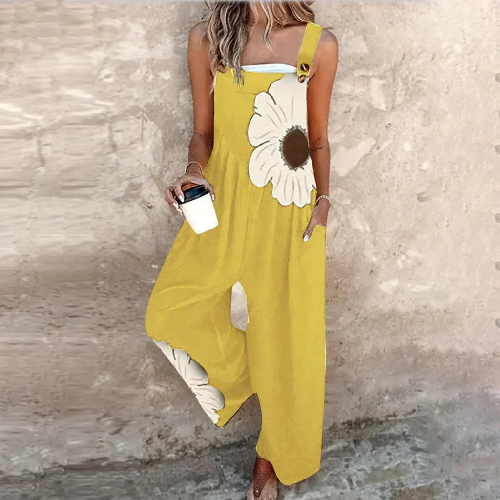 Damen Trägerkleid Lena – Schwarz mit Gänseblümchen, Locker & Bequem