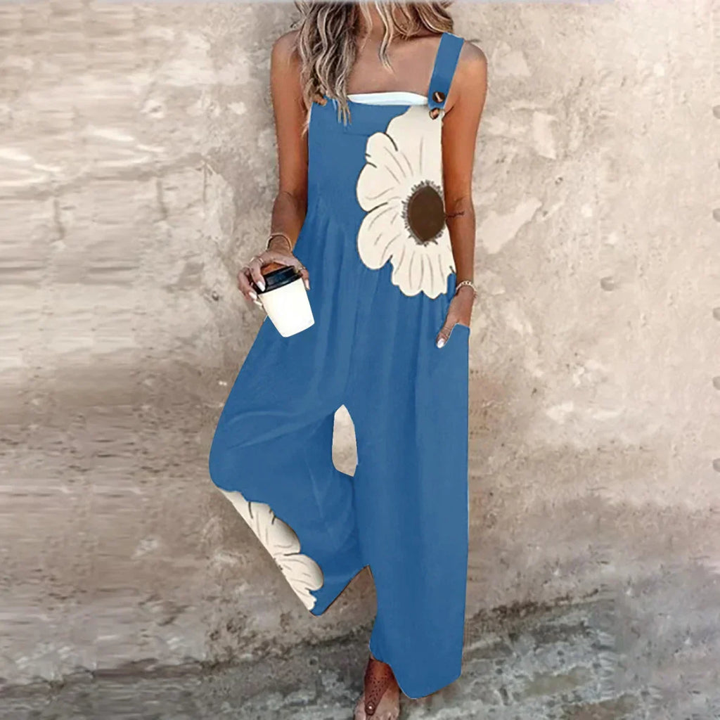 Damen Trägerkleid Lena – Schwarz mit Gänseblümchen, Locker & Bequem