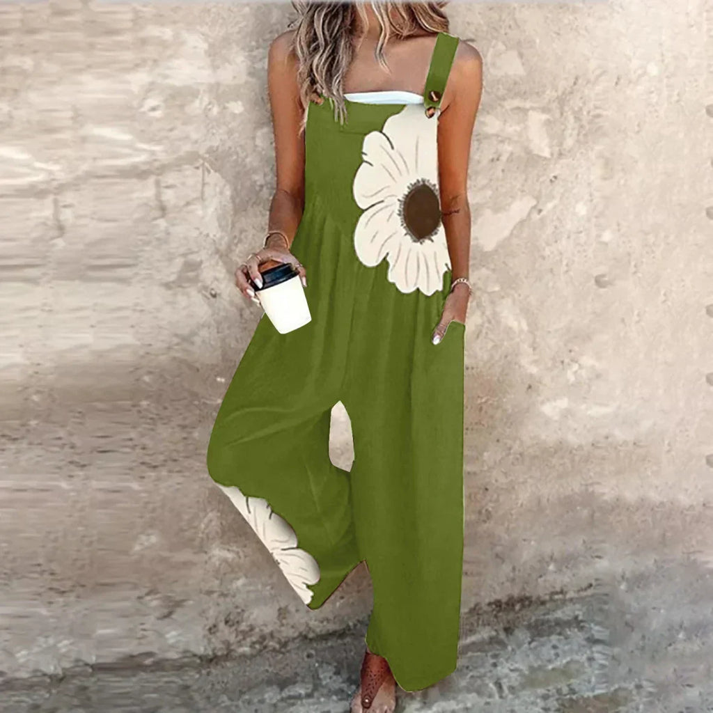 Damen Trägerkleid Lena – Schwarz mit Gänseblümchen, Locker & Bequem