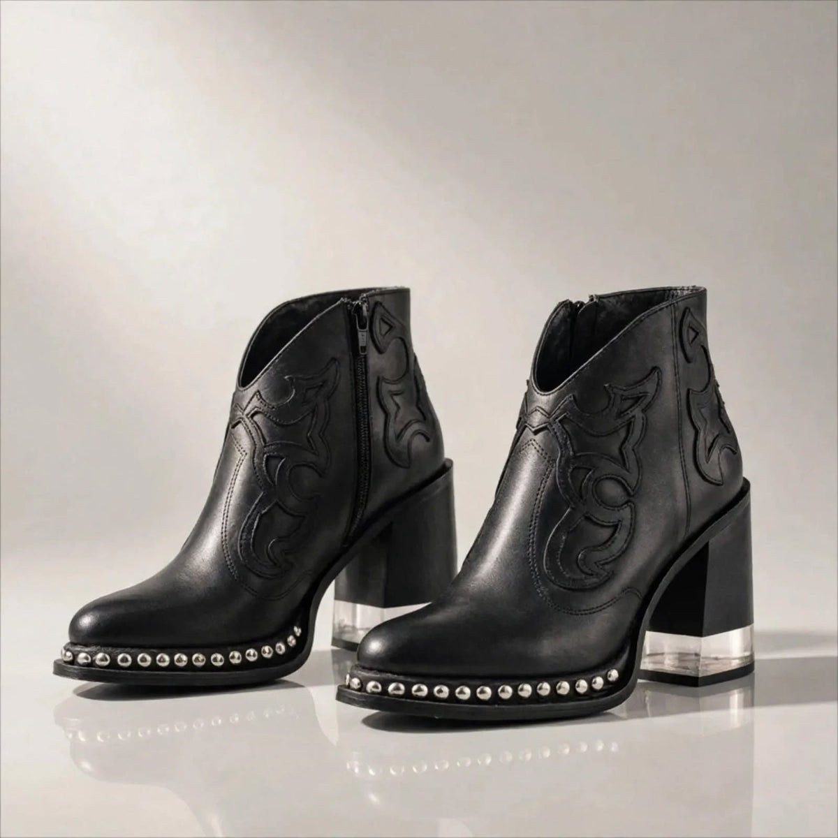Damen Western-Stiefel Sophia – Transparenter Absatz, handgesticktes Design